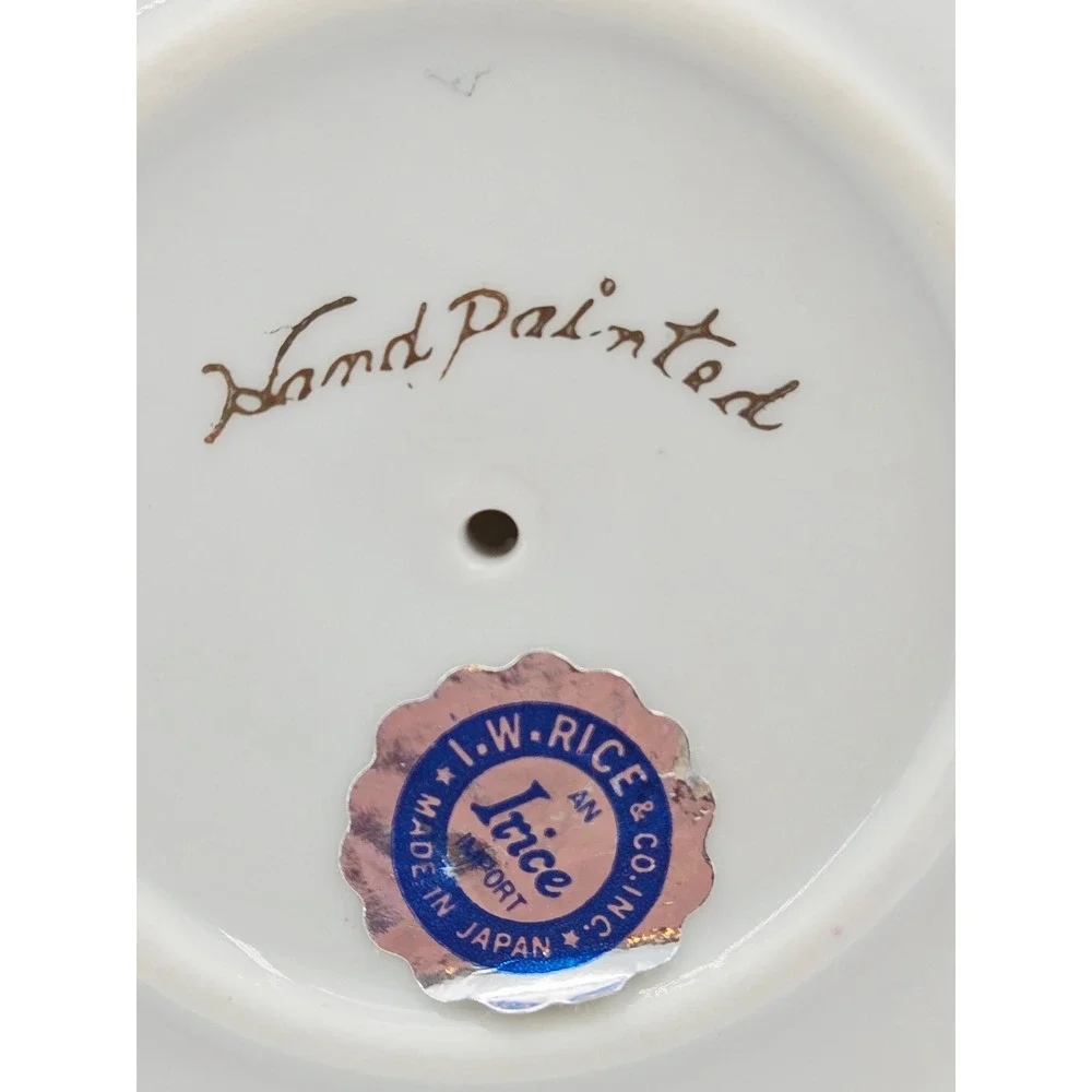 Vintage I.W. Rice Hand Painted Porcelain Ring Holder Pink Rose Gold Trim Japan